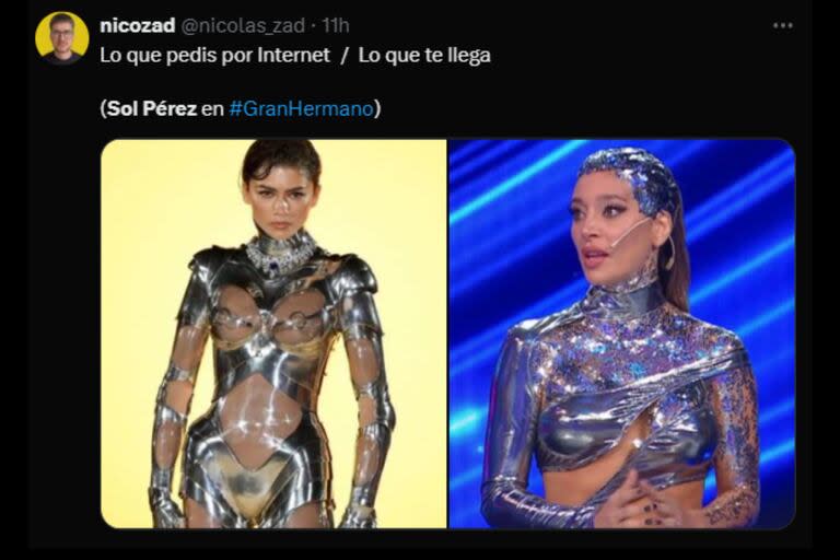 Estallaron los memes con el look de Sol Pérez (Captura X)