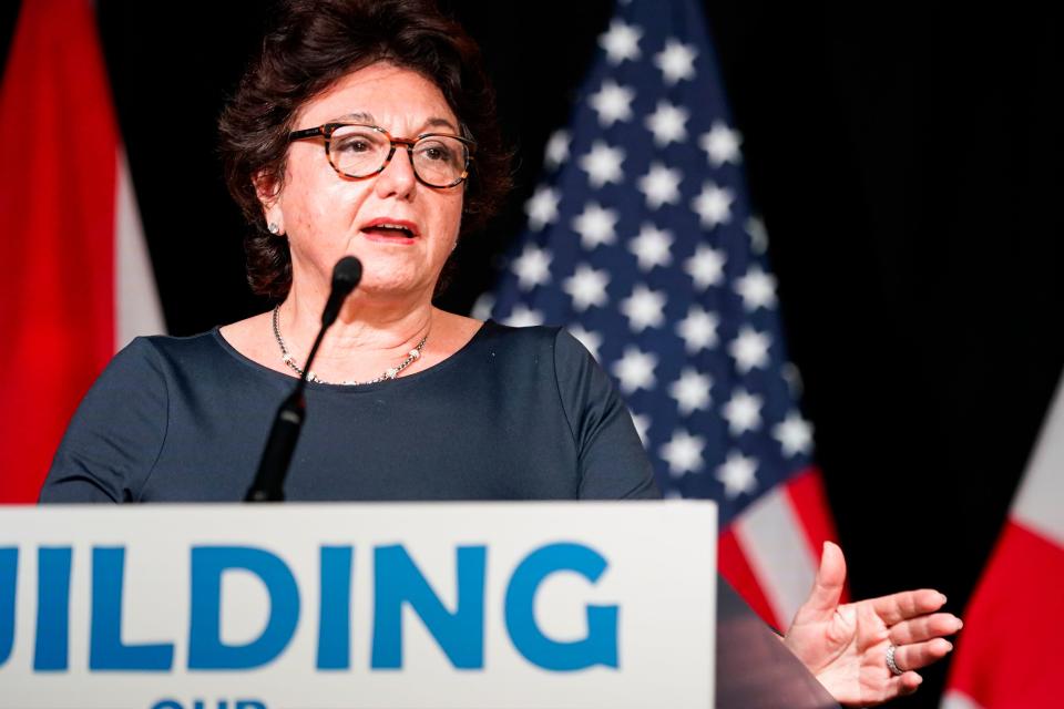 State Senate President Kathleen Passidomo, R-Naples, speaks during a press conference for the signing of “Live Local Act” by Gov. Ron DeSantis at South Street City Oven Bar and Grill in Naples on Wednesday, March 29, 2023.