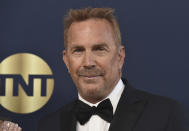 Kevin Costner arrives at the 28th annual Screen Actors Guild Awards at the Barker Hangar on Sunday, Feb. 27, 2022, in Santa Monica, Calif. (Photo by Jordan Strauss/Invision/AP)