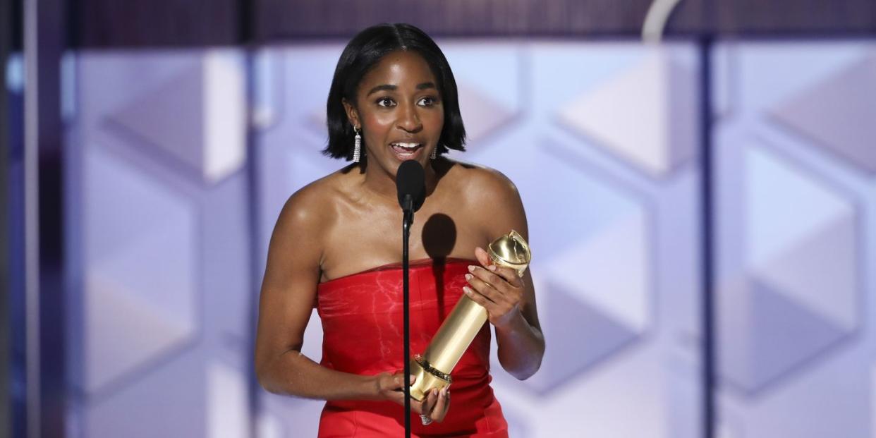 los angeles january 7 ayo edebiri at the 81st golden globe awards held at the beverly hilton in beverly hills, california on sunday, january 7, 2024 sonja flemmingcbs via getty images ayo edebiri