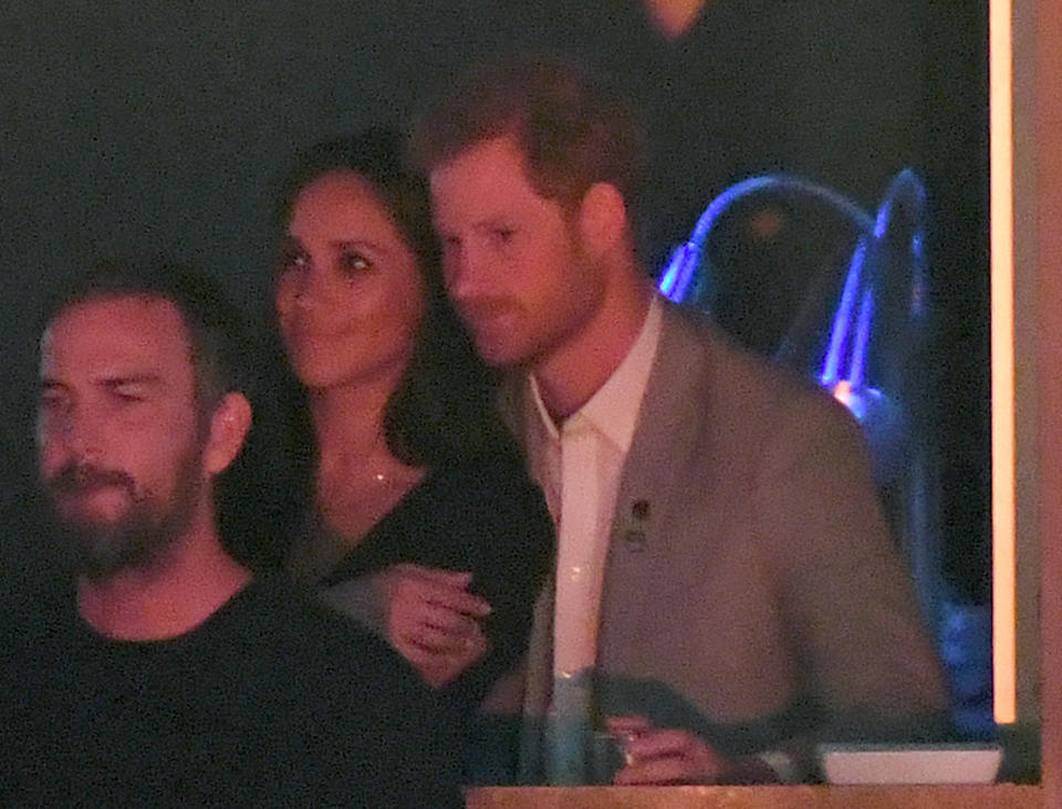 Meghan Markle and Prince Harry are seen at the Closing Ceremony on day 8 of the Invictus Games Toronto 2017 at the Air Canada Centre on Sept. 30, 2017 in Toronto, Canada.&nbsp;