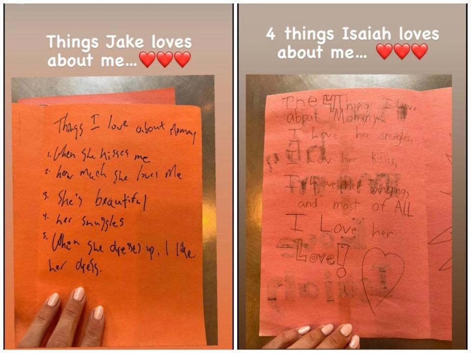 Screenshots of notes Carrie Underwood - Carrie Underwood Got A 'cake' Made Entirely Of Cheese For Her 40th Birthday: 'I Feel Understood''s children wrote from her Instagram stories.