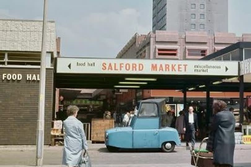 The entrance to Salford Food Hall and market in 1976.