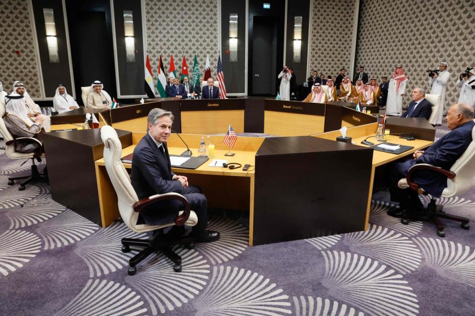 US Secretary of State Antony Blinken attends a meeting with Middle East foreign ministers (POOL/AFP via Getty Images)