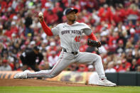 Washington Nationals starting pitcher Josiah Gray (40) throws during the first inning of an opening day baseball game agains the Cincinnati Reds in Cincinnati, Thursday, March 28, 2024. (AP Photo/Timothy D. Easley)