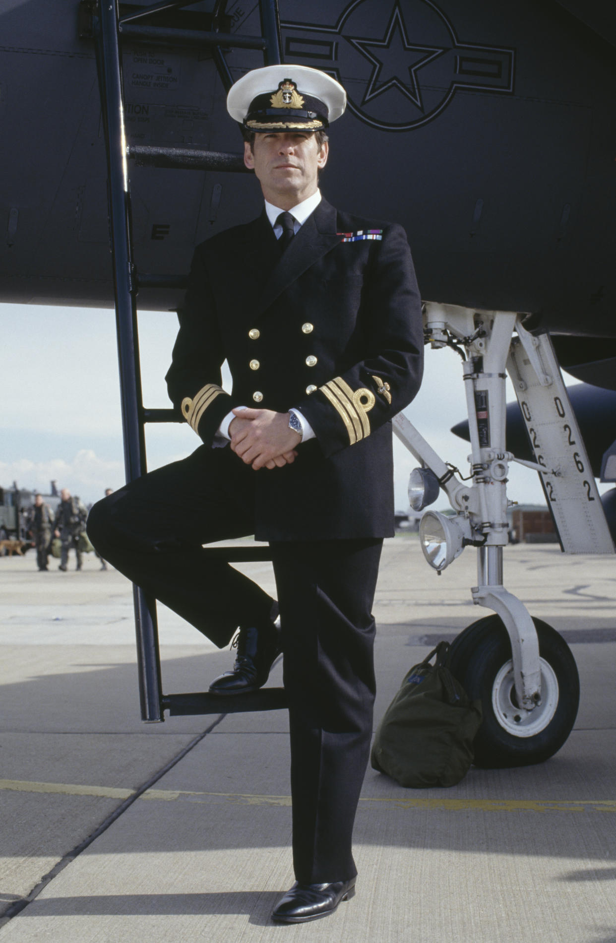 Irish actor Pierce Brosnan as 007 in his naval uniform in the James Bond film 'Tomorrow Never Dies', 1997. (Photo by Keith Hamshere/Getty Images) 