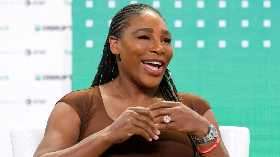 Retired tennis star Serena Williams speaks onstage during TechCrunch Disrupt 2022 in October in San Francisco. (Photo by Kimberly White/Getty Images)