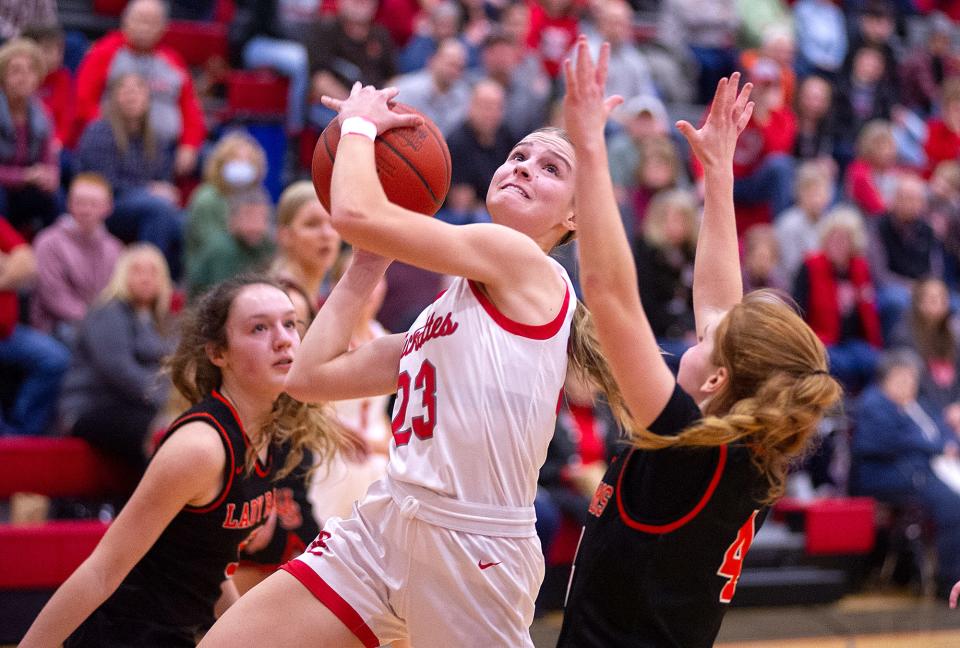 Buckeye Central's Ryley Kantzer goes to the basket.