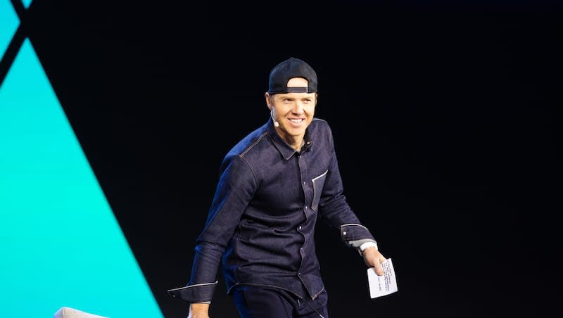 Ryan Smith, co-founder of Qualtrics and owner of the Utah Jazz is introduced during Day 2 of the Qualtrics X4: The Experience Management Summit at the Salt Palace in Salt Lake City on Thursday, March 9, 2023.