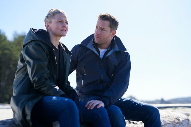 <p>Darko Sikman/CBS</p> Jennifer Morrison as Lizzy and Justin Hartley as Colter Shaw in 'Tracker'.