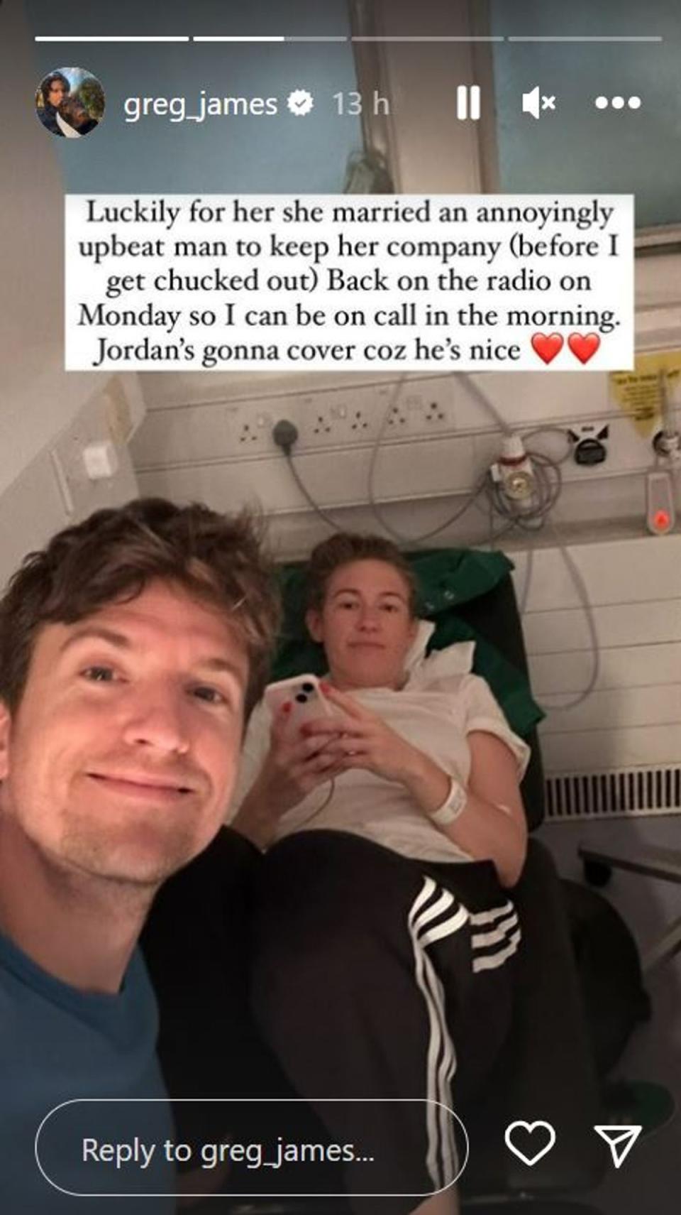 Greg James revealed that he is trying to keep his wife’s spirits up ahead of her surgery (Instagram @greg_james)