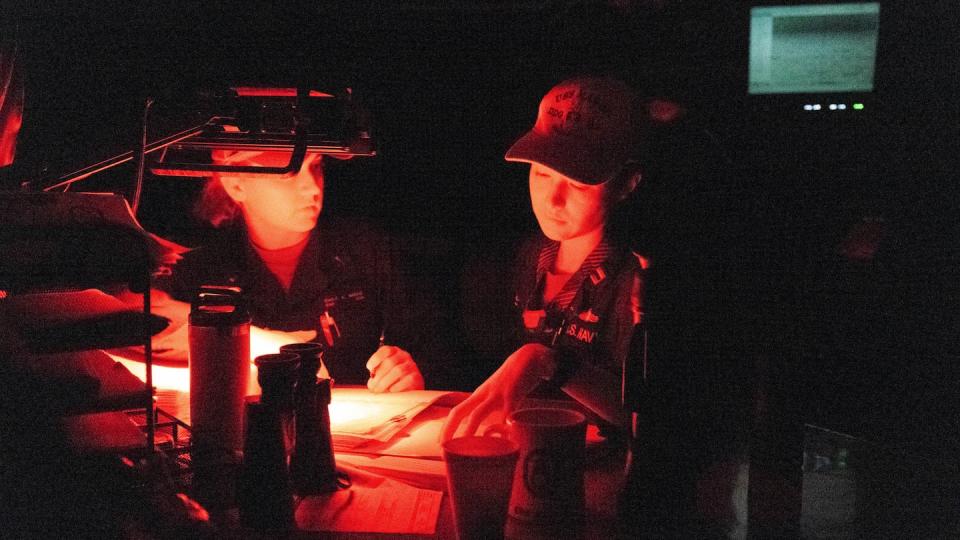 Sailors at work aboard the Navy destroyer Mason in January in the Red Sea. (Mass Communication Specialist 1st Class Chris Krucke/Navy)