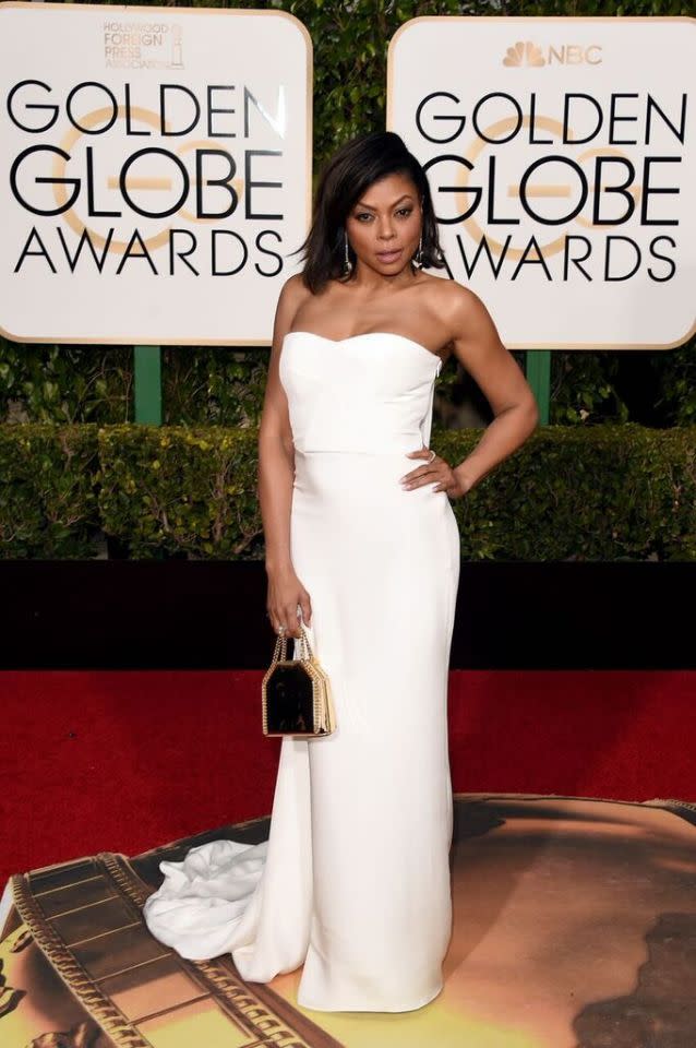 Taraji P. Henson attends the 2016 Golden Globes in a Stella McCartney dress.