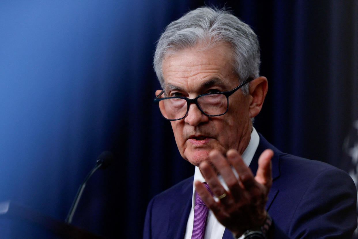 FILE PHOTO: Federal Reserve Chair Jerome Powell holds a press conference following the release of the Fed's interest rate policy decision at the Federal Reserve in Washington, U.S., January 31, 2024. REUTERS/Evelyn Hockstein/File Photo