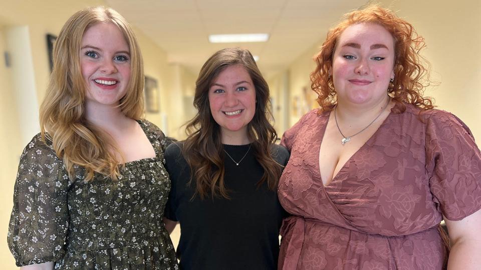 WT Opera students Sarah Estes, from left, Erin Hinds and Brooklynn King will compete Jan. 4 in the National Opera Association’s Robert Hansen Collegiate Opera Scenes Competition in Arizona, named for the retiring WT professor of music.