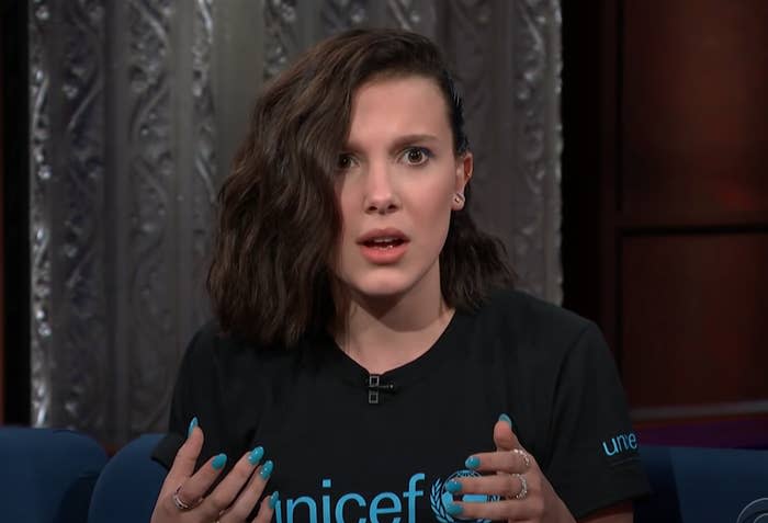 Millie Bobby Brown looks confused during an interview
