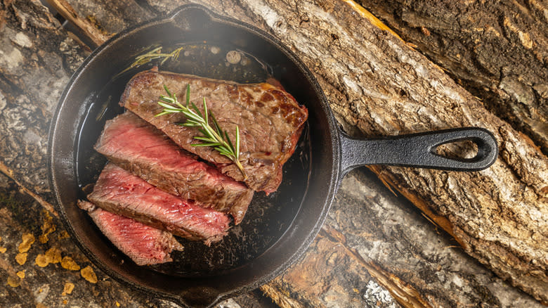 Steak in cast iron pan 