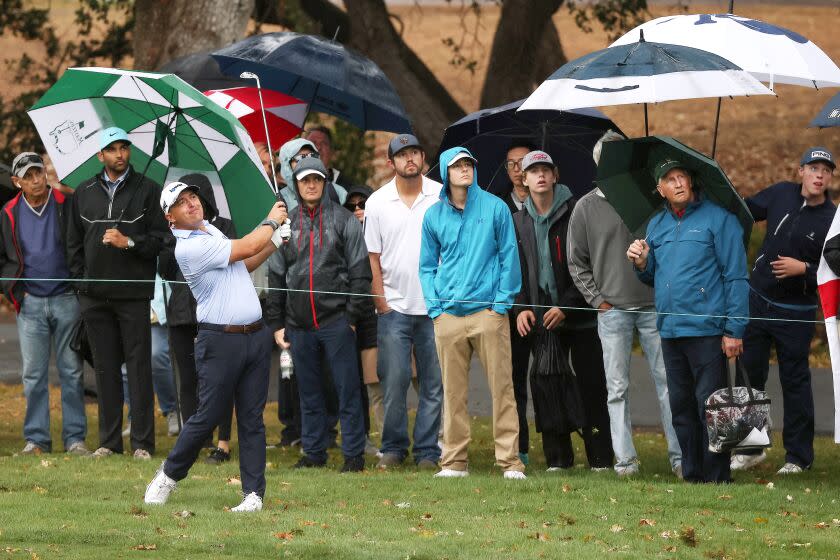 NAPA, CALIFORNIA - SEPTEMBER 18: Justin Lower of the United States plays a shot on the 16th hole during the final round of the Fortinet Championship at Silverado Resort and Spa North course on September 18, 2022 in Napa, California. (Photo by Mike Mulholland/Getty Images)