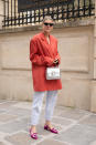 <p>Sofie Valkiers demonstrates how to work the pink and red colour combo courtesy of a supersized blazer and ladylike shoes. <em>[Photo: Getty]</em> </p>