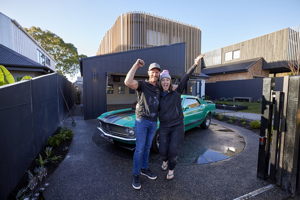 The Block’s Leah and Ash in front of House 2.