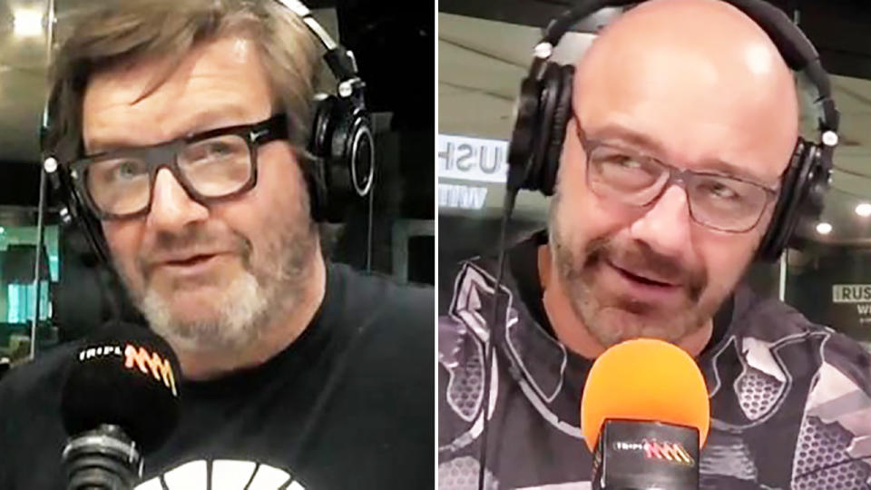 Mark Geyer and Lawrence Mooney, pictured here on air with Triple M. 