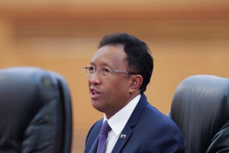 FILE PHOTO: Madagascar President Hery Rajaonarimampianina meets with Chinese President Xi Jinping (not pictured) at the Great Hall of the People on March 27, 2017 in Beijing, China. REUTERS/Lintao Zhang/Pool