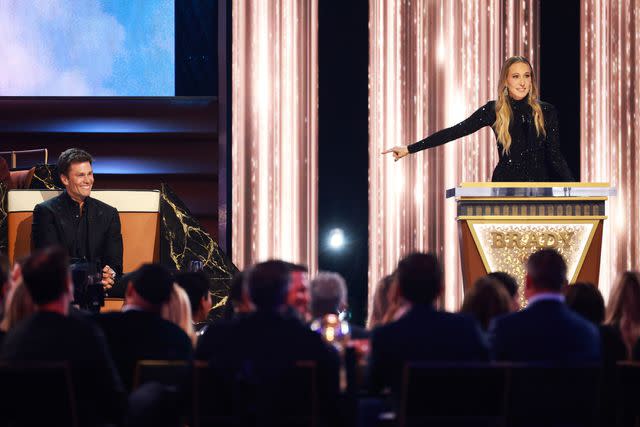 <p>Matt Winkelmeyer/Getty Images for Netflix</p> Tom Brady (left) and Nikki Glaser at 'The Roast of Tom Brady'