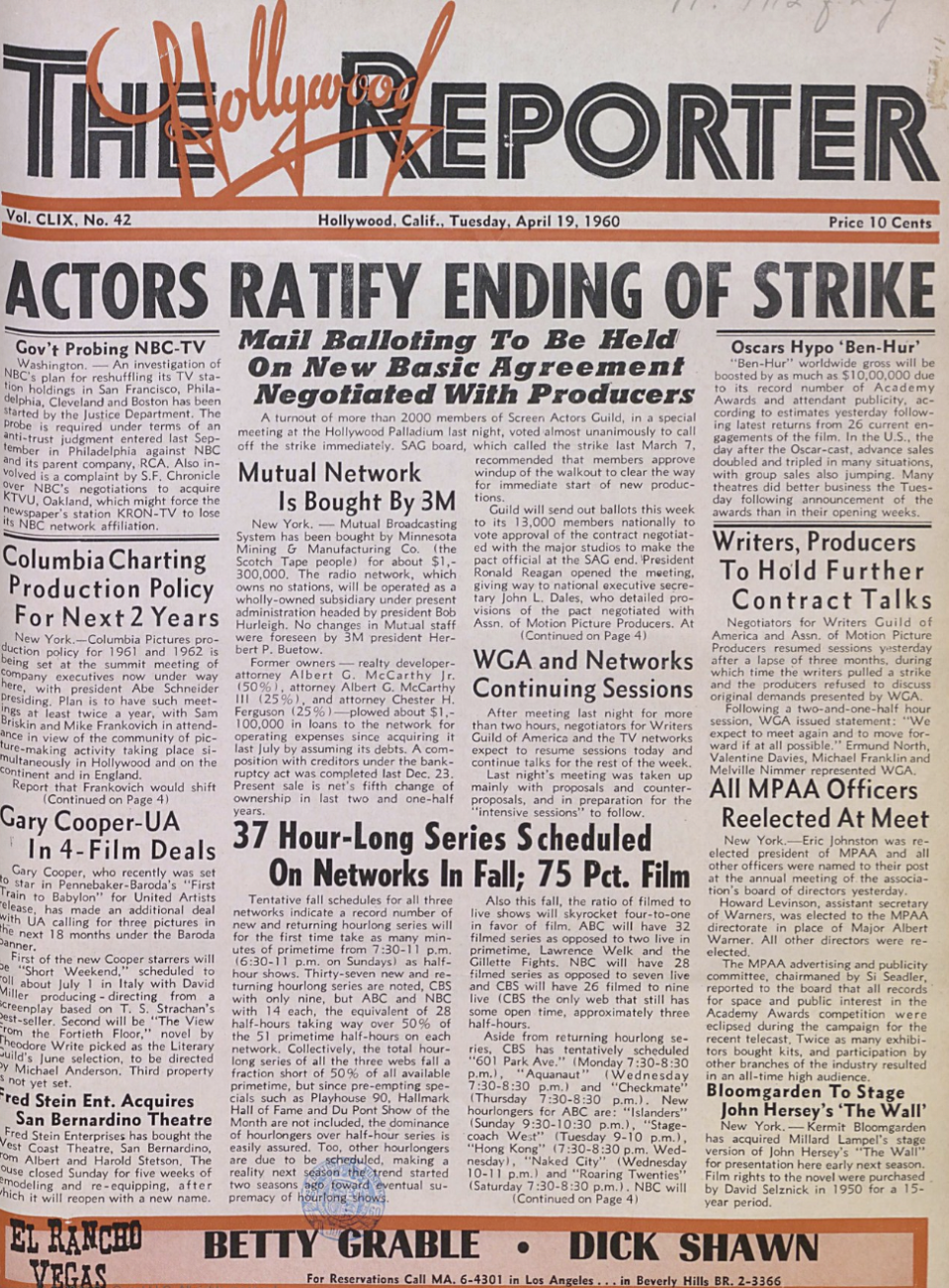 <em>THR</em>‘s April 19, 1960 front page.