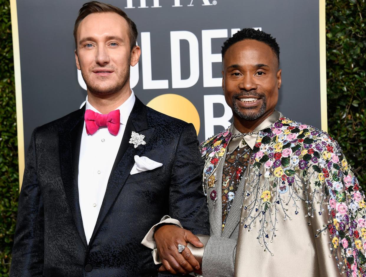 Adam Smith and Billy Porter arrive to the 76th Annual Golden Globe Awards held at the Beverly Hilton Hotel on January 6, 2019
