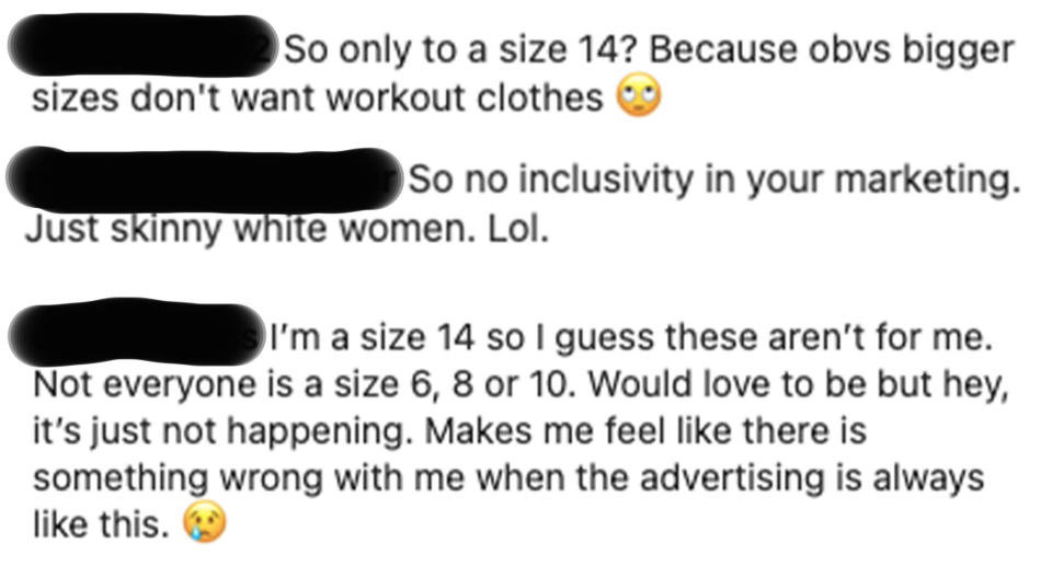 "so no inclusivit in your marketing. just skinny white women, lol"