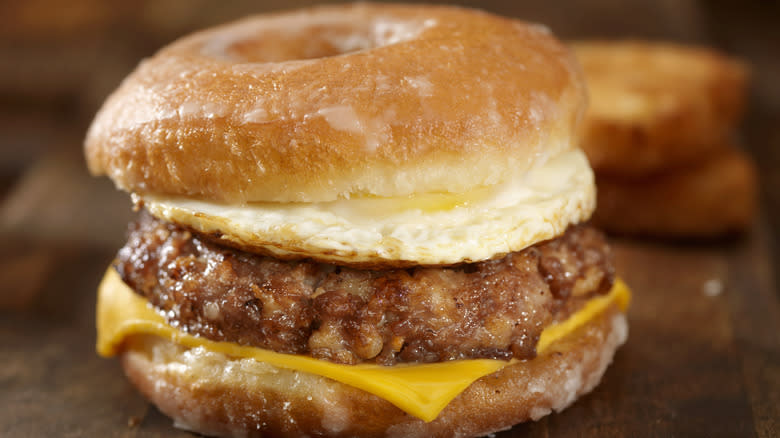 Breakfast sandwich with donut buns