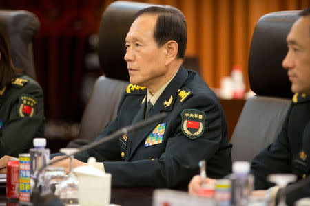 China's Defense Minister Wei Fenghe speaks during a meeting with U.S. Defense Secretary Jim Mattis at the Bayi Building in Beijing, China, June 27, 2018. Mark Schiefelbein/Pool via REUTERS