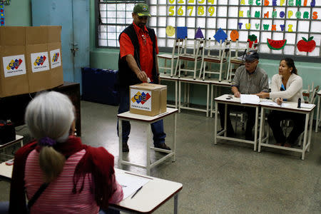 A Venezuelan casts his vote at a polling station during the municipal legislators election in Caracas, Venezuela December 9, 2018. REUTERS/Marco Bello