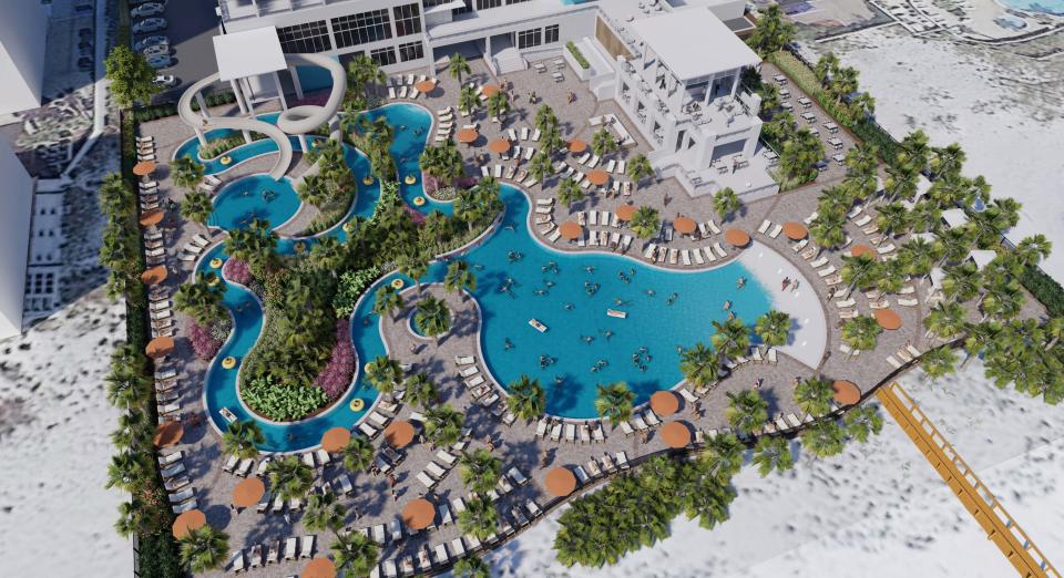 Renderings show conceptual plans for a new hotel tower and pool on Pensacola Beach's Via de Luna Drive.