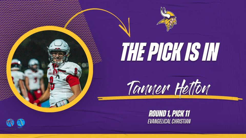 Evangelical Christian quarterback Tanner Helton, selected 11th overall by the Minnesota Vikings