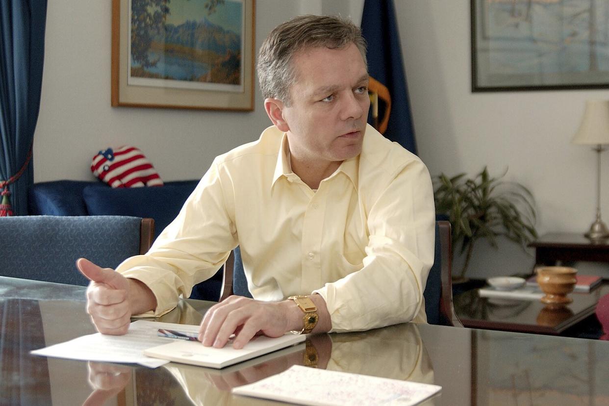 Then-Alaska State Senate President Ben Stevens, R Anchorage, talks during an interview on May 25, 2005 at the State Capitol in Juneau, Alaska.