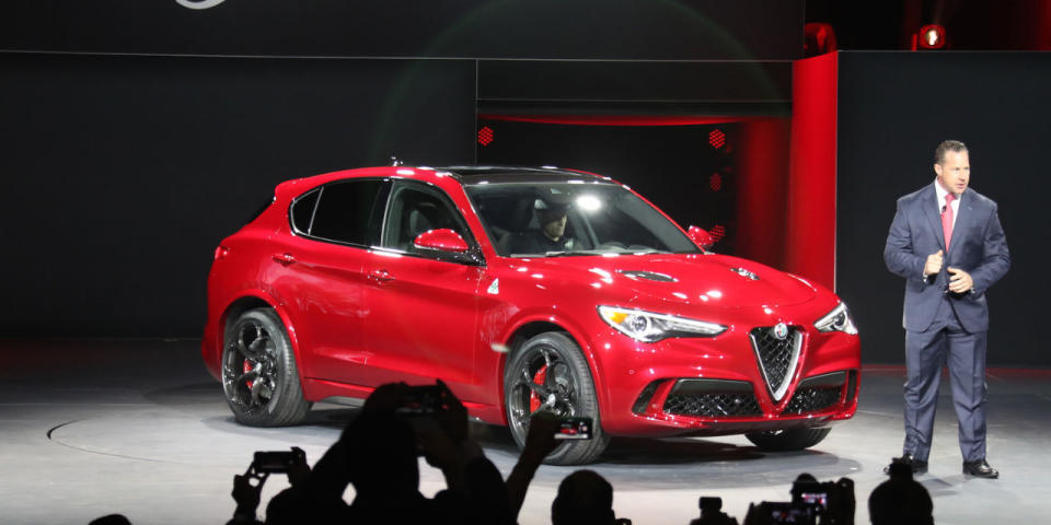 <p>The Alfa Romeo Stelvio SUV was one of the <a rel="nofollow noopener" href="http://www.roadandtrack.com/new-cars/future-cars/news/a30791/alfa-romeo-stelvio-suv-spotted/" target="_blank" data-ylk="slk:worst kept secrets of the LA Auto Show;elm:context_link;itc:0;sec:content-canvas" class="link ">worst kept secrets of the LA Auto Show</a>, but that didn't make its reveal any less exciting. Alfa promises the 510-hp Quadrifoglio version will be the <a rel="nofollow noopener" href="http://www.roadandtrack.com/car-shows/los-angeles-auto-show/news/a31592/alfa-says-the-stelvio-will-be-the-fastest-suv-at-the-nurburgring/" target="_blank" data-ylk="slk:fastest SUV at the Nurburgring;elm:context_link;itc:0;sec:content-canvas" class="link ">fastest SUV at the Nurburgring</a>, and it's easily one of the prettiest. </p>