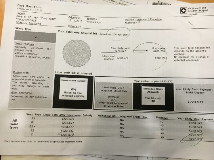 Baby Tue Minh's medical bills will amount to a six-figure sum. Photo: Nicholas Yong