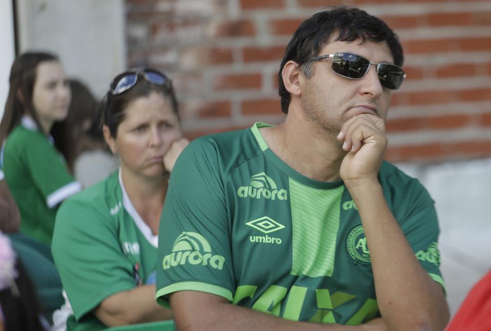 <p>Fans of Brazil’s soccer team Chapecoense gather outside the Arena Conda stadium in Chapeco, Brazil, Tuesday, Nov. 29, 2016. A chartered plane that was carrying the Brazilian soccer team to the biggest match of its history crashed into a Colombian hillside and broke into pieces, killing 75 people and leaving six survivors, Colombian officials said Tuesday. (AP Photo/Andre Penner) </p>