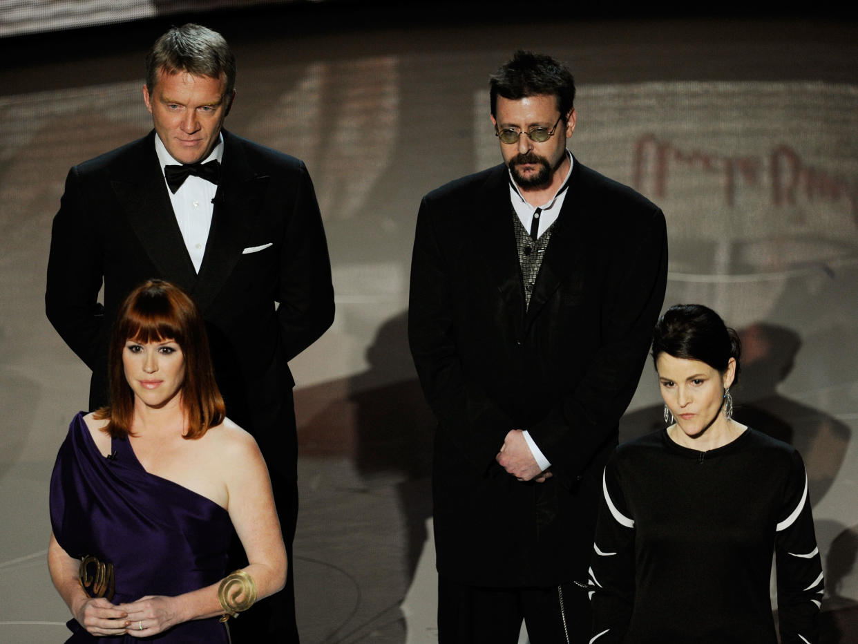 Ringwald, Anthony Michael Hall, Judd Nelson and Sheedy honored John Hughes at the 2010 Oscars. (Photo: Kevin Winter/Getty Images)