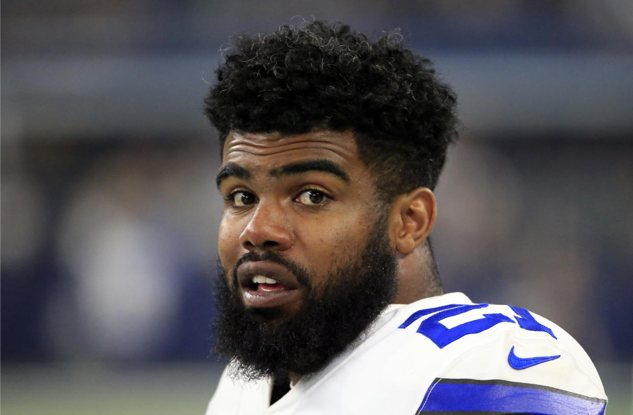 Ezekiel Elliott led the NFL in rushing as a rookie, and will no doubt be a fantasy difference-maker when available. (AP Photo/Ron Jenkins)