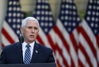 U.S. Vice President Pence addresses daily coronavirus response briefing at the White House in Washington