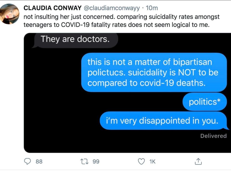 Claudia Conway tweet