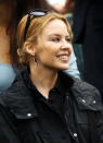 Kylie Minogue watches on from the Royal Box on Centre Court on day eleven of the Wimbledon Lawn Tennis Championships at the All England Lawn Tennis and Croquet Club on July 6, 2012 in London, England. (Photo by Clive Brunskill/Getty Images)