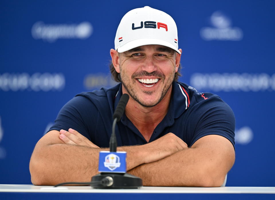 Rome , Italy - 27 September 2023; Brooks Koepka of USA during a press conference before the 2023 Ryder Cup at Marco Simone Golf and Country Club in Rome, Italy. (Photo By Brendan Moran/Sportsfile via Getty Images)