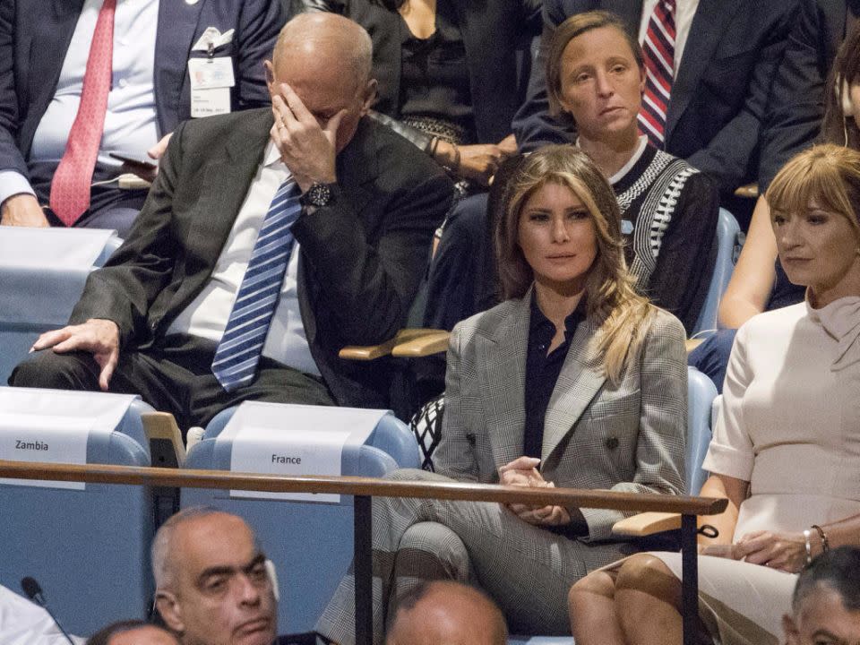 White House Chief of Staff John Kelly didn't seem completely on board with Donald's speech. Source: AAP