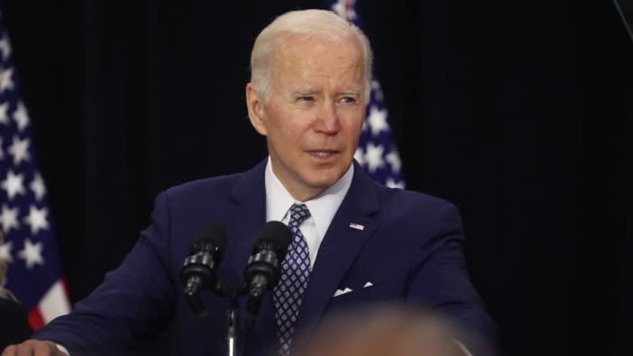 President Joe Biden delivers remarks to guests, most of whom lost a family member in the Tops market shooting, at the Delavan Grider Community Center last month in Buffalo, New York. (Photo: Scott Olson/Getty Images)