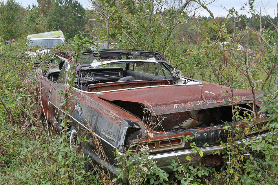 <p>Fewer than 15,000 1966 Pontiac Catalina convertibles were built, and with decent ones fetching tens of thousands of dollars, it’s unusual to find one languishing in a salvage yard. Sadly, this one appears to be too rotten to be saved, so will no doubt never be rescued from Old Car City in White, Georgia.</p>