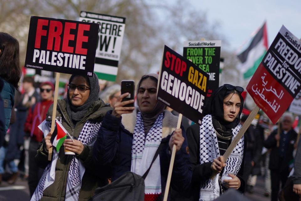 People take part in a pro-Palestine march in central London (Jordan Pettitt/PA) (PA Wire)
