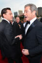 Leonardo DiCaprio and Mel Gibson arrive at the 70th Annual Golden Globe Awards at the Beverly Hilton in Beverly Hills, CA on January 13, 2013.